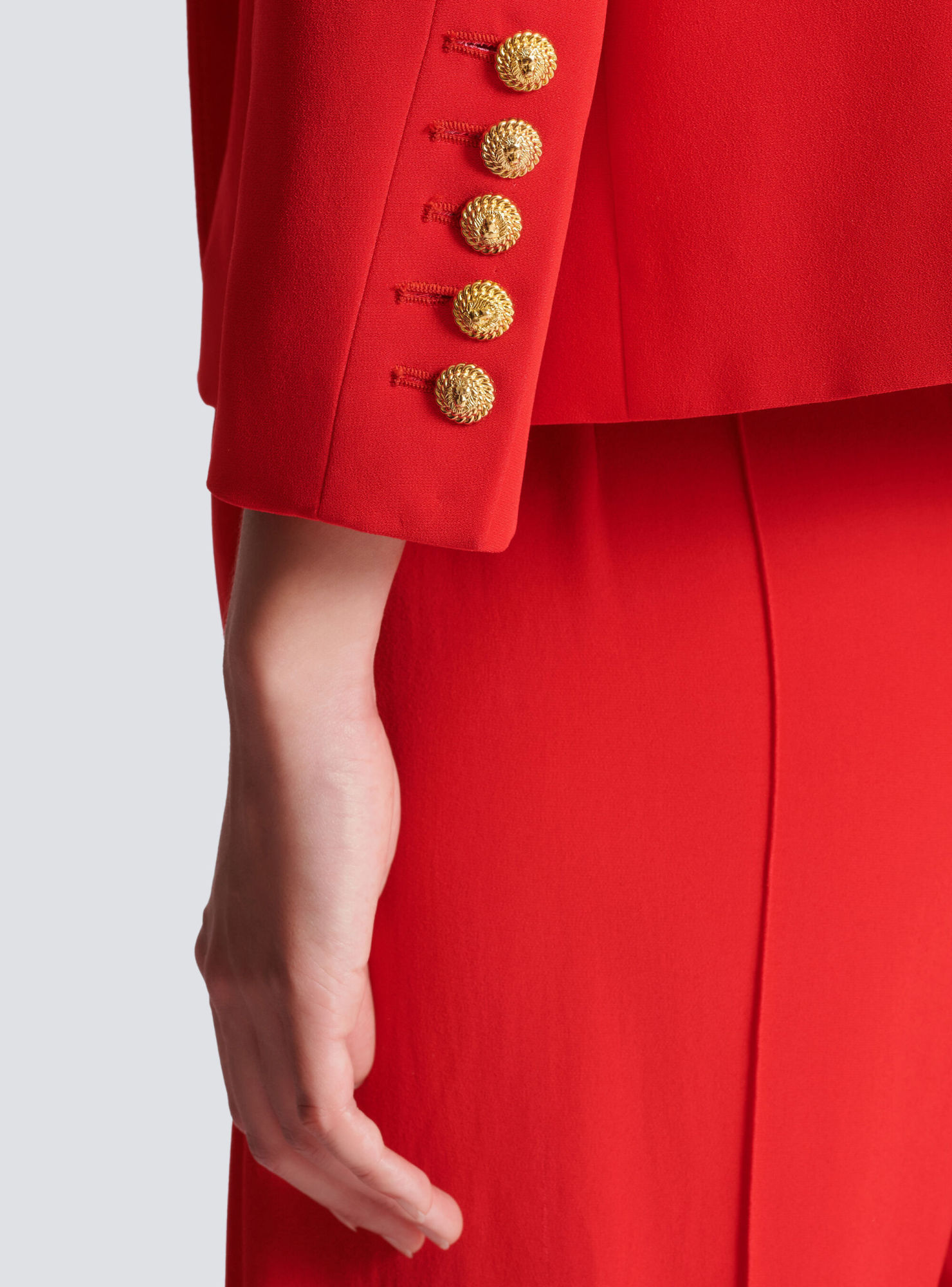 Shop Balmain Cropped Crepe Jacket With Structured Shoulders In Red