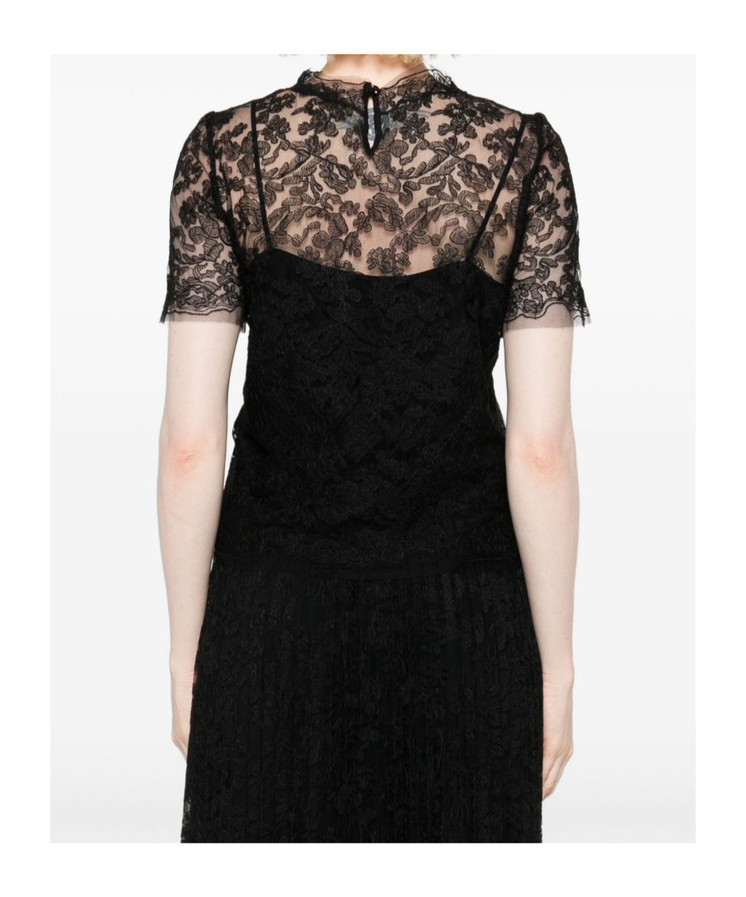 Ermanno Scervino Black Floral-lace Short-sleeve T-shirt In Black