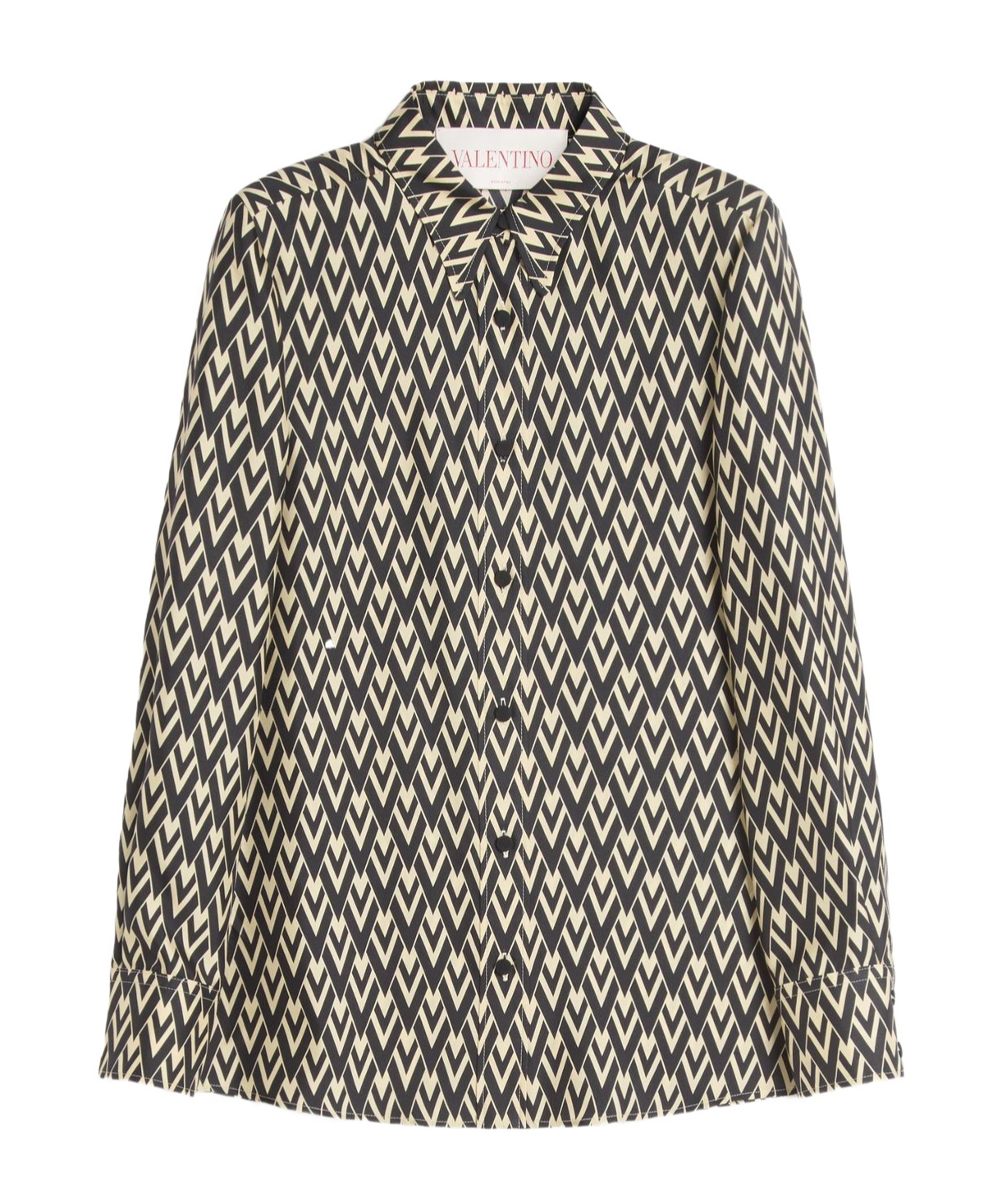 Valentino Toute La V Twill Button-down Shirt In Black