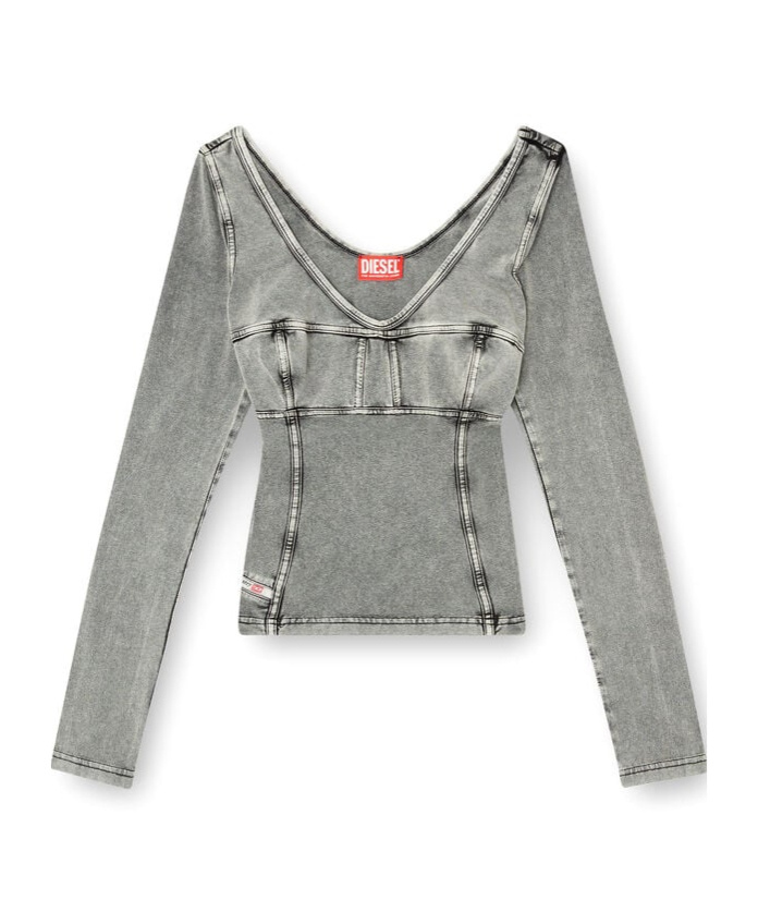 Diesel T-elin Long-sleeve Top With Denim Effect In Grey