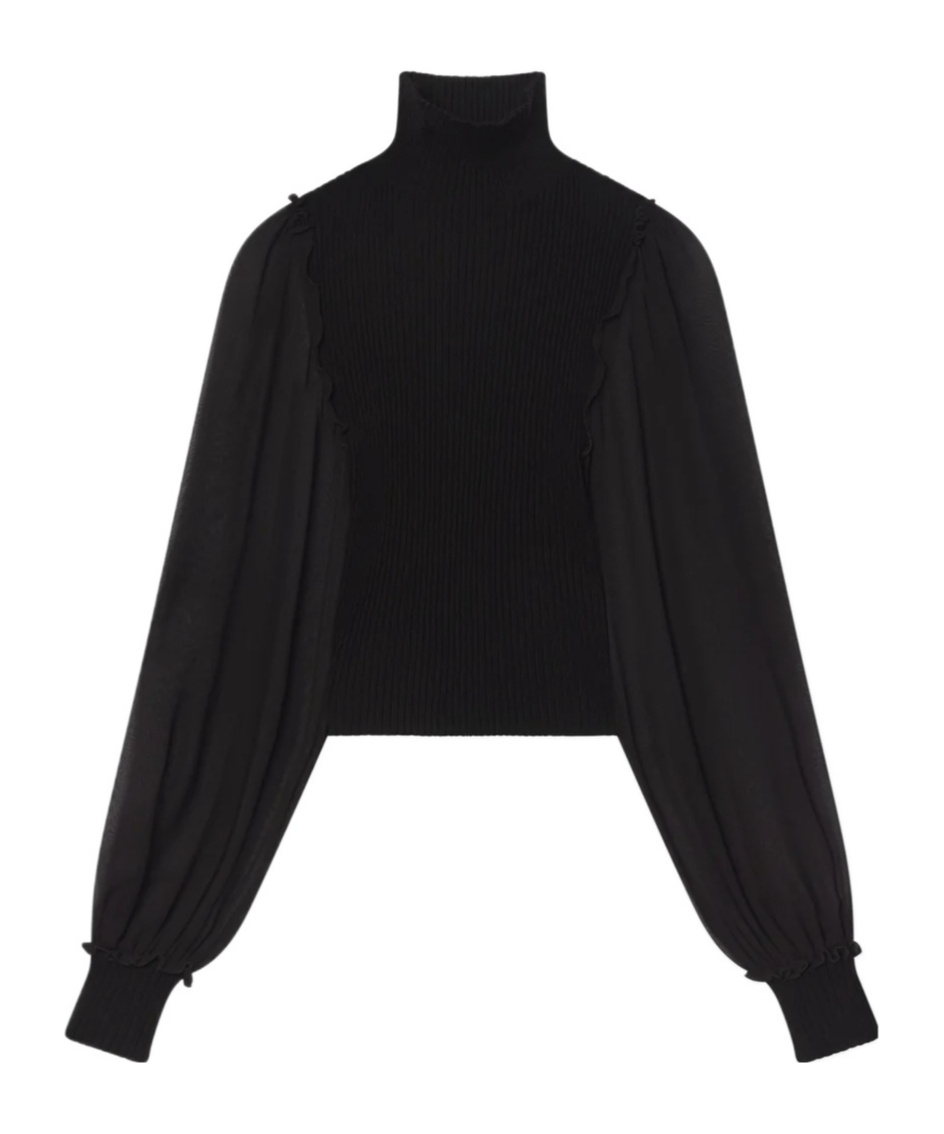 Frame Sheer-sleeve Blouse In Black