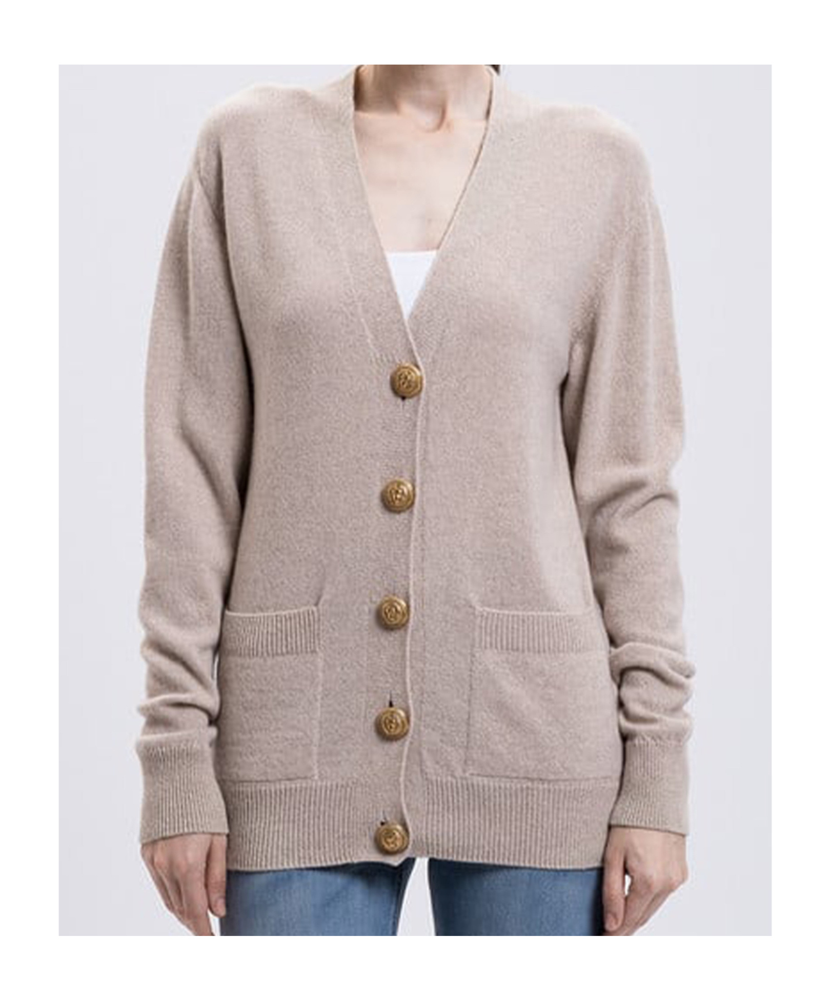Balmain Long-sleeved Knitted Cardigan In Neutral