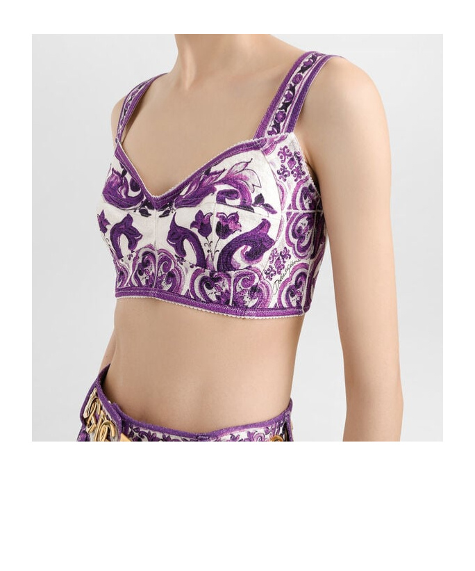 Dolce & Gabbana Dolce  Gabbana Majolica-printed Bustier Top In Purple