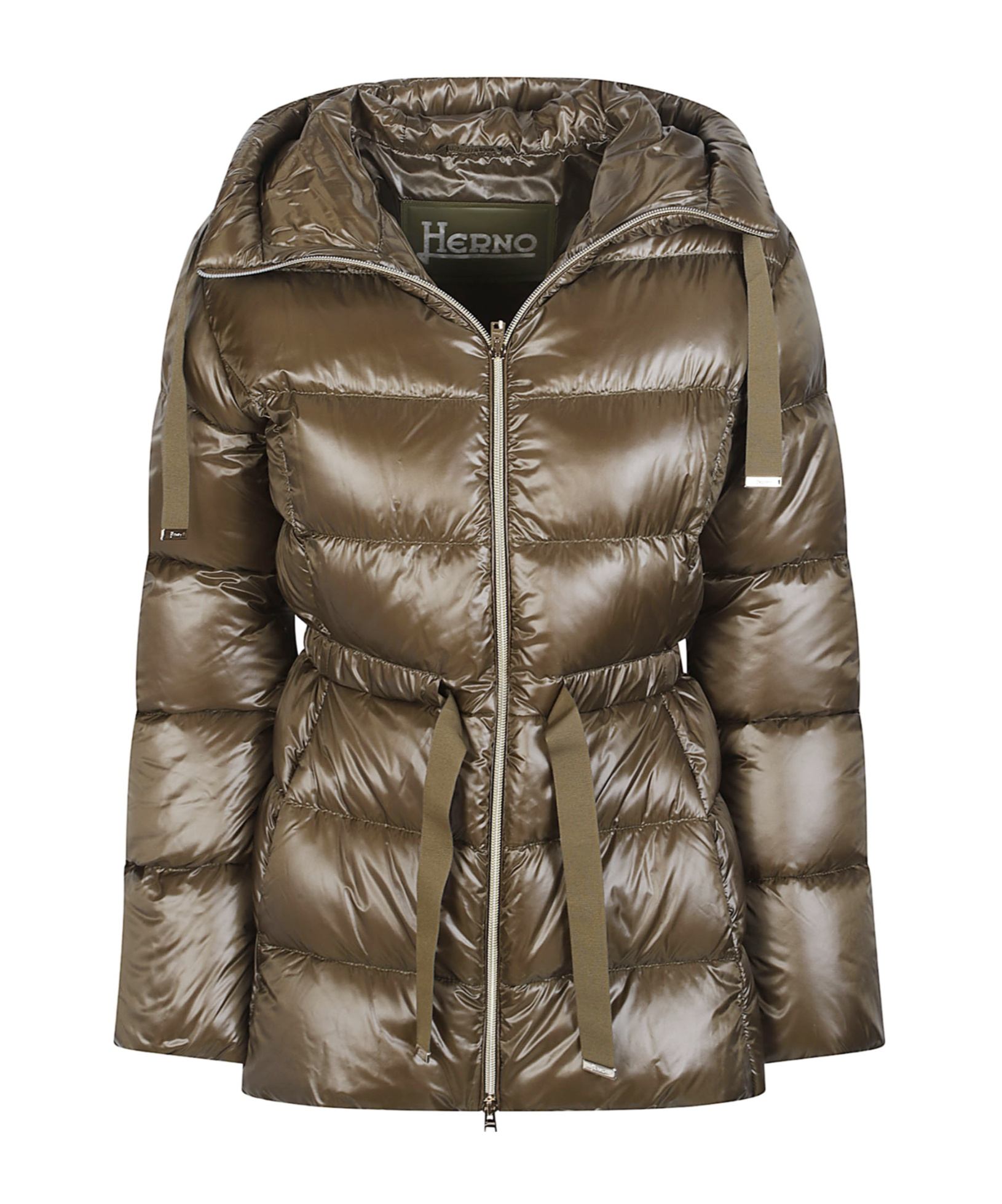 Herno Drawstring Hooded Down Jacket In Brown