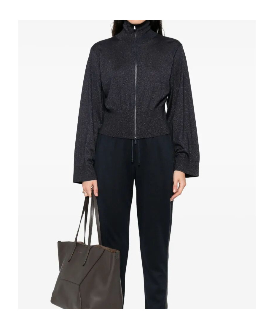 Brunello Cucinelli Lurex-detail Zip-up Blouse In Black
