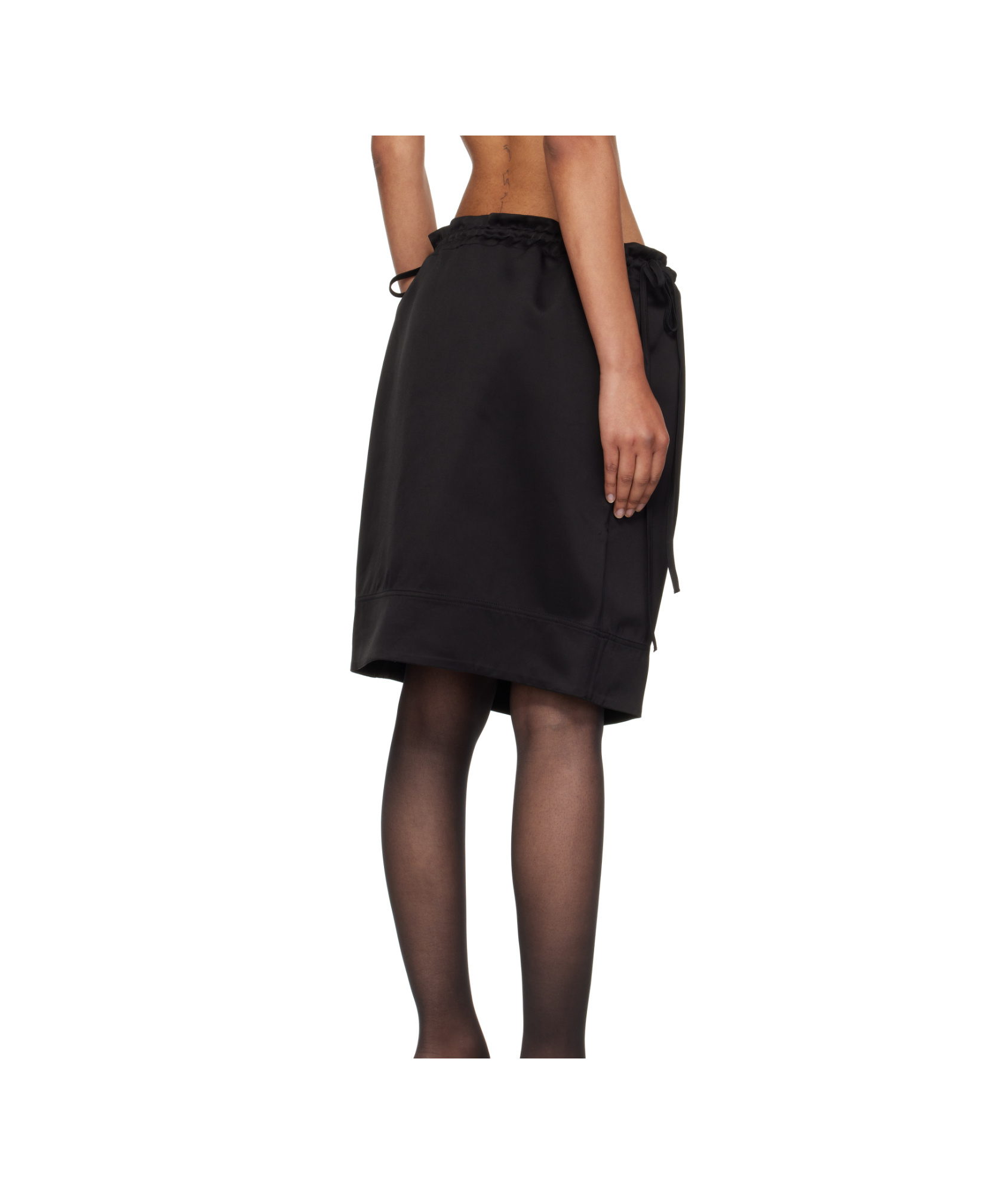 Totême Black Drawstring Satin Miniskirt In Black