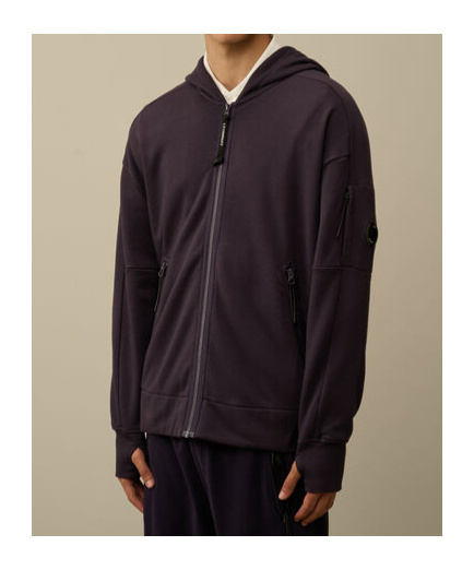 C.p. Company C.p.company Diagonal Raised Fleece Full Zip Hooded Sweatshirt In Black