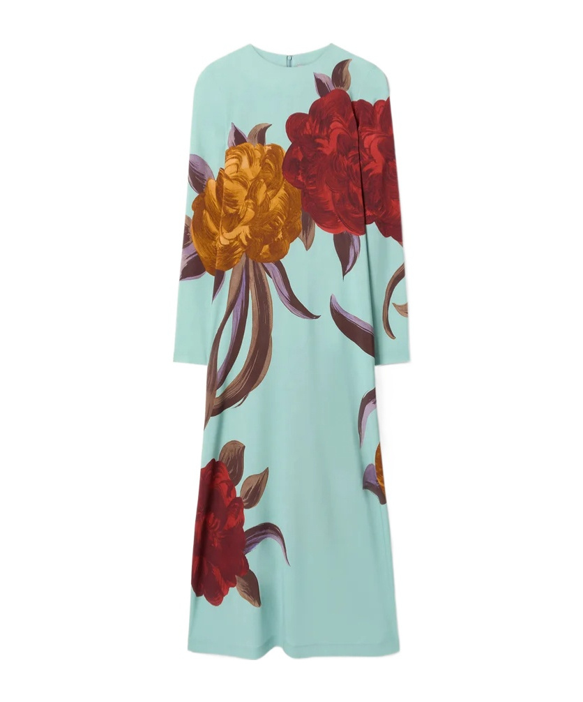 La Doublej Swing Lon-sleeve Floral Midi Dress In Multi