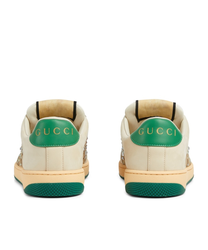 Gucci Gg Supreme Sneakers With Crystal Embellishments And Contrasting Rubber Sole In Nude