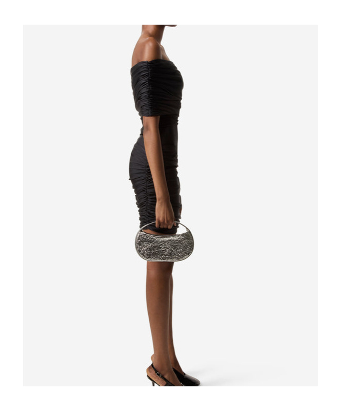Coperni Pleated Mini Dress With Ruched Bodice In Black