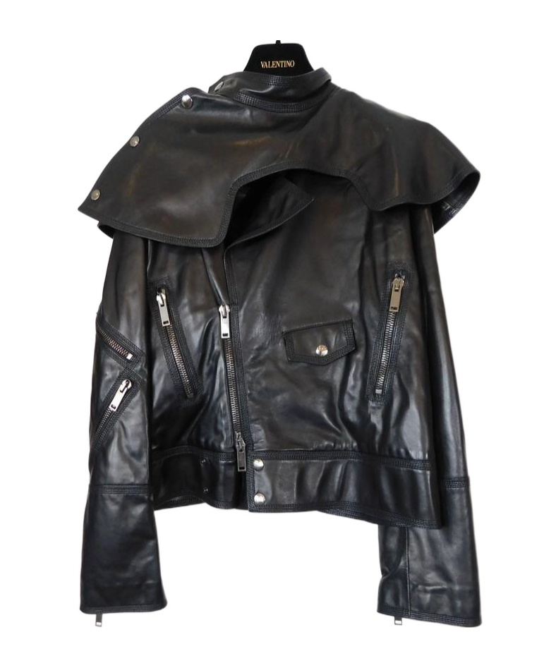 Valentino Long-sleeve Leather Jacket In Black
