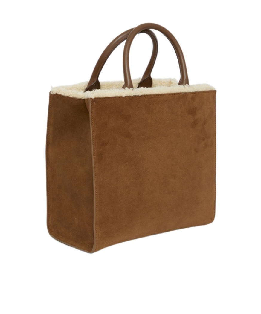 Dolce & Gabbana Logo-embroidered Shearling-detail Bag In Nude