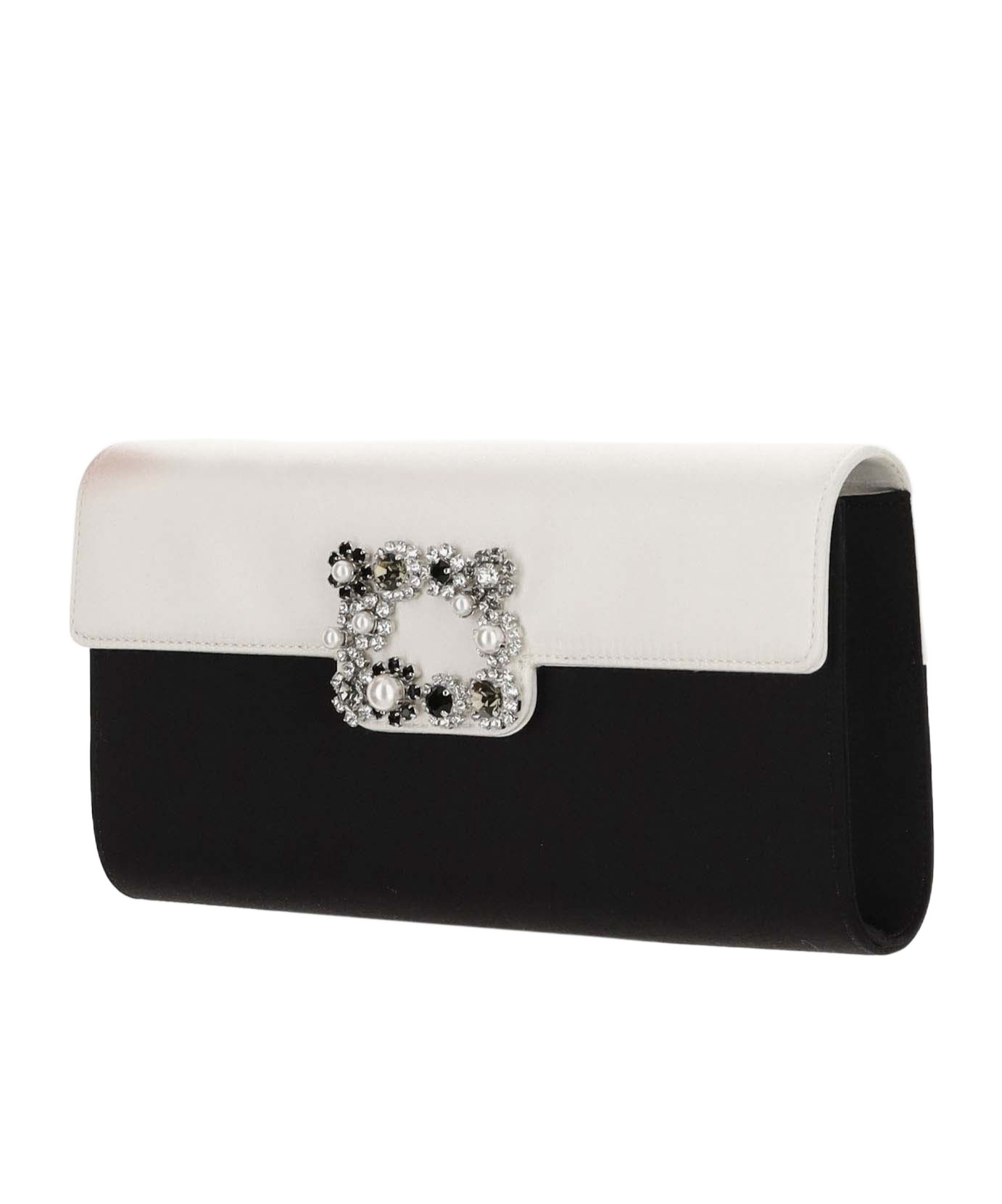 Roger Vivier Flower Strass Envelope Clutch Bag In Black