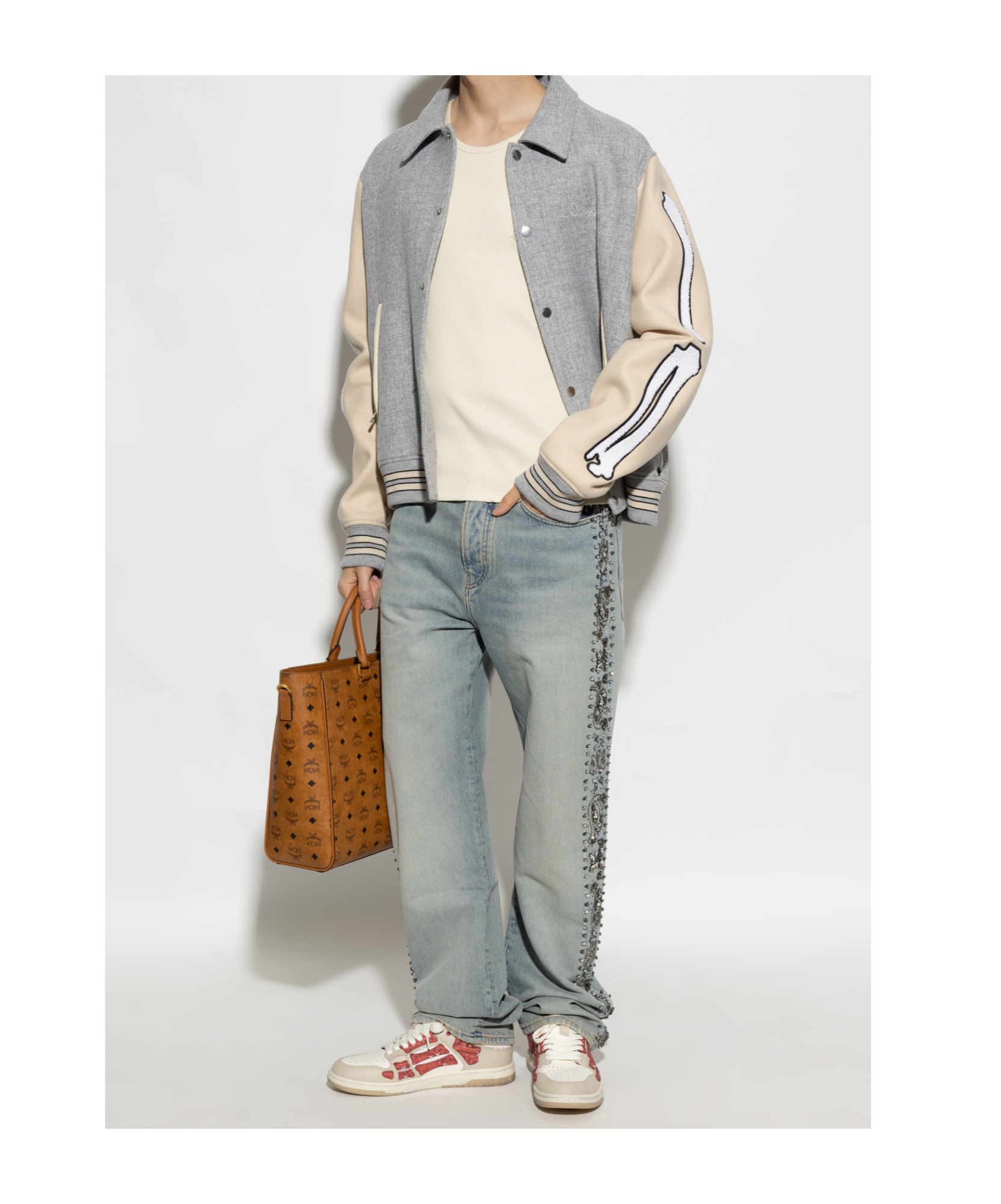 Amiri Leather Bandana Skel Sneakers With Contrast Panels In Multi