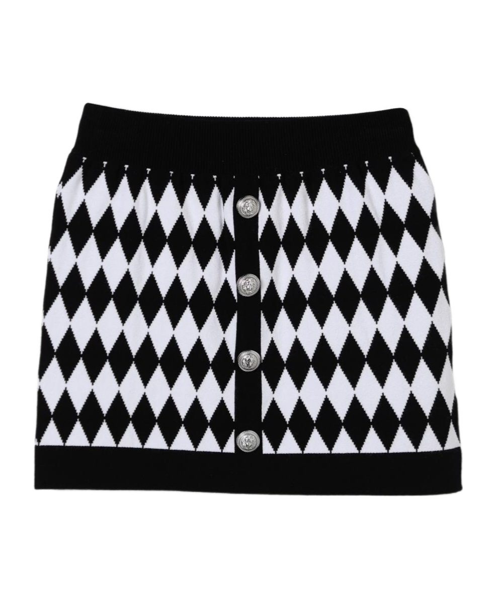 Balmain Geometric-print Skirt In Black