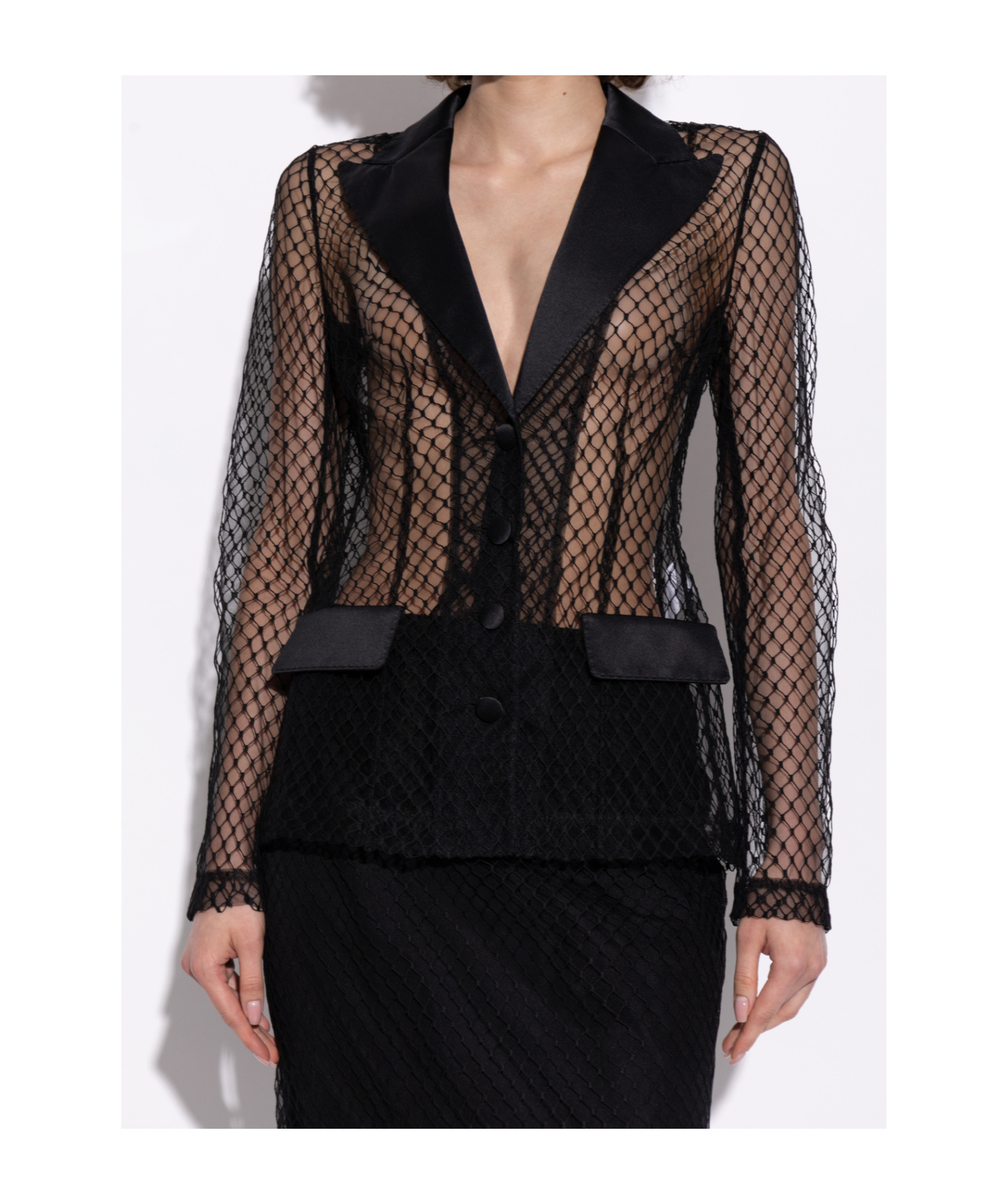 Dolce & Gabbana Single-breasted Mesh Jacket In Black