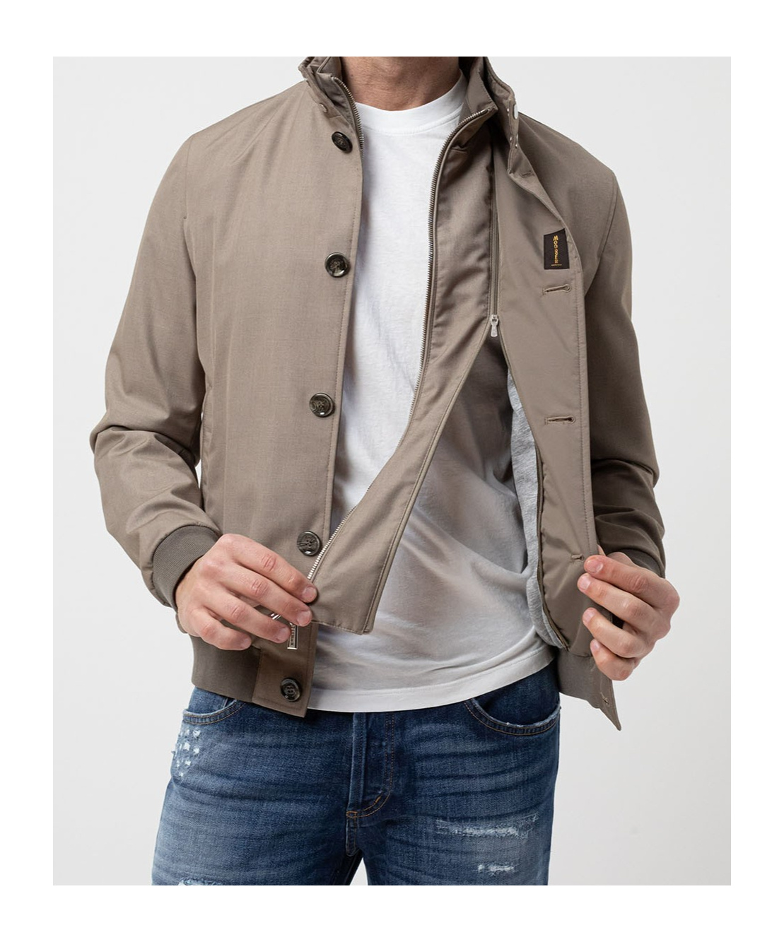 Moorer Bernie Bomber Jacket Front Pockets In Nude