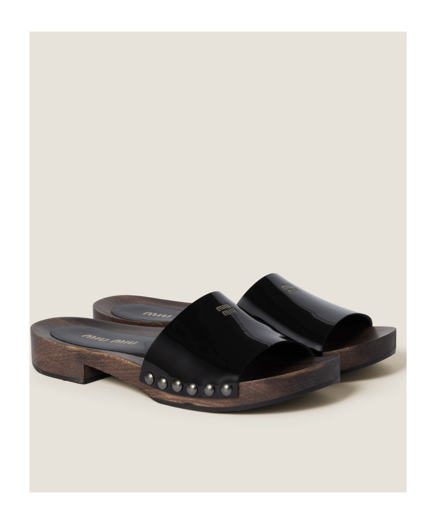 Miu Miu Studded Detail Wooden Sole Clogs In Black
