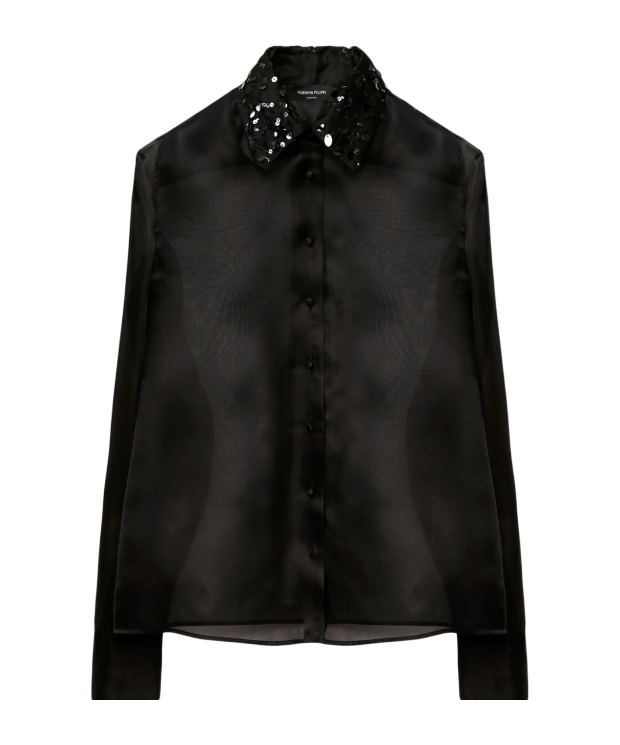 Fabiana Filippi Organza Basi Shirt With Sequin Embroidered Collar In Black