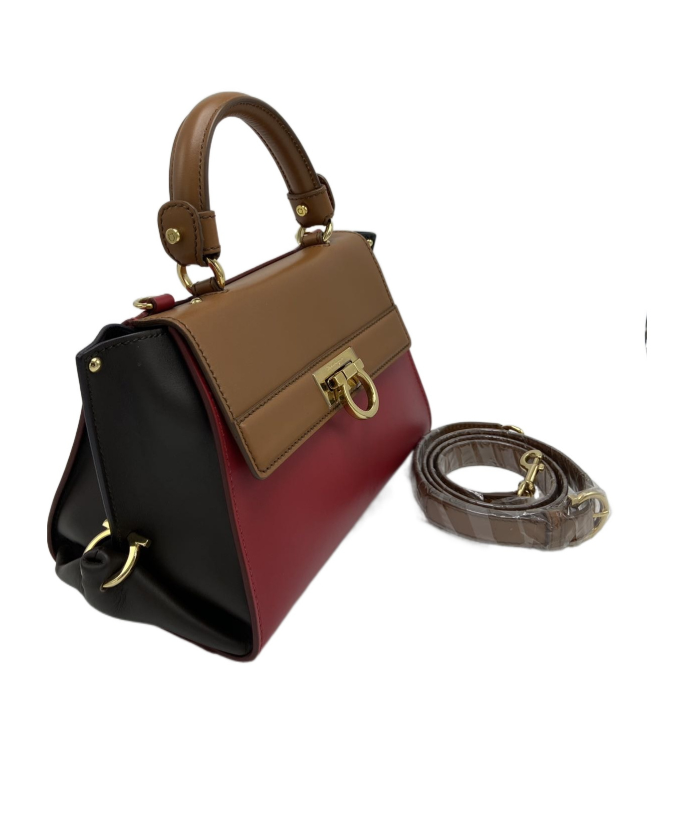 Ferragamo Top Handle Shoulder Bag In Brown