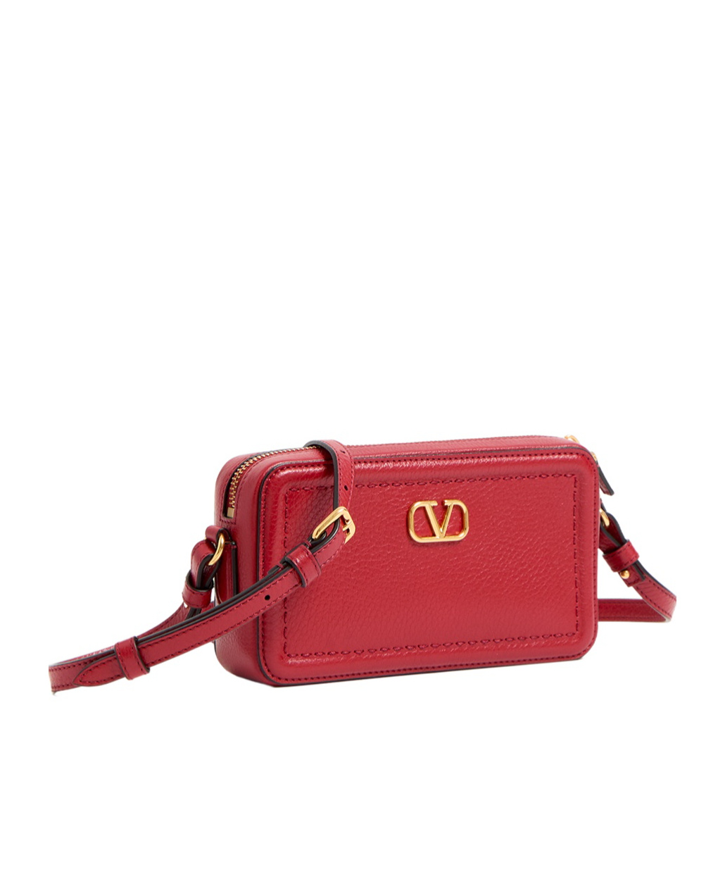 Valentino Garavani Alltime Leather Shoulder Bag With Vlogo Signature Detail In Red