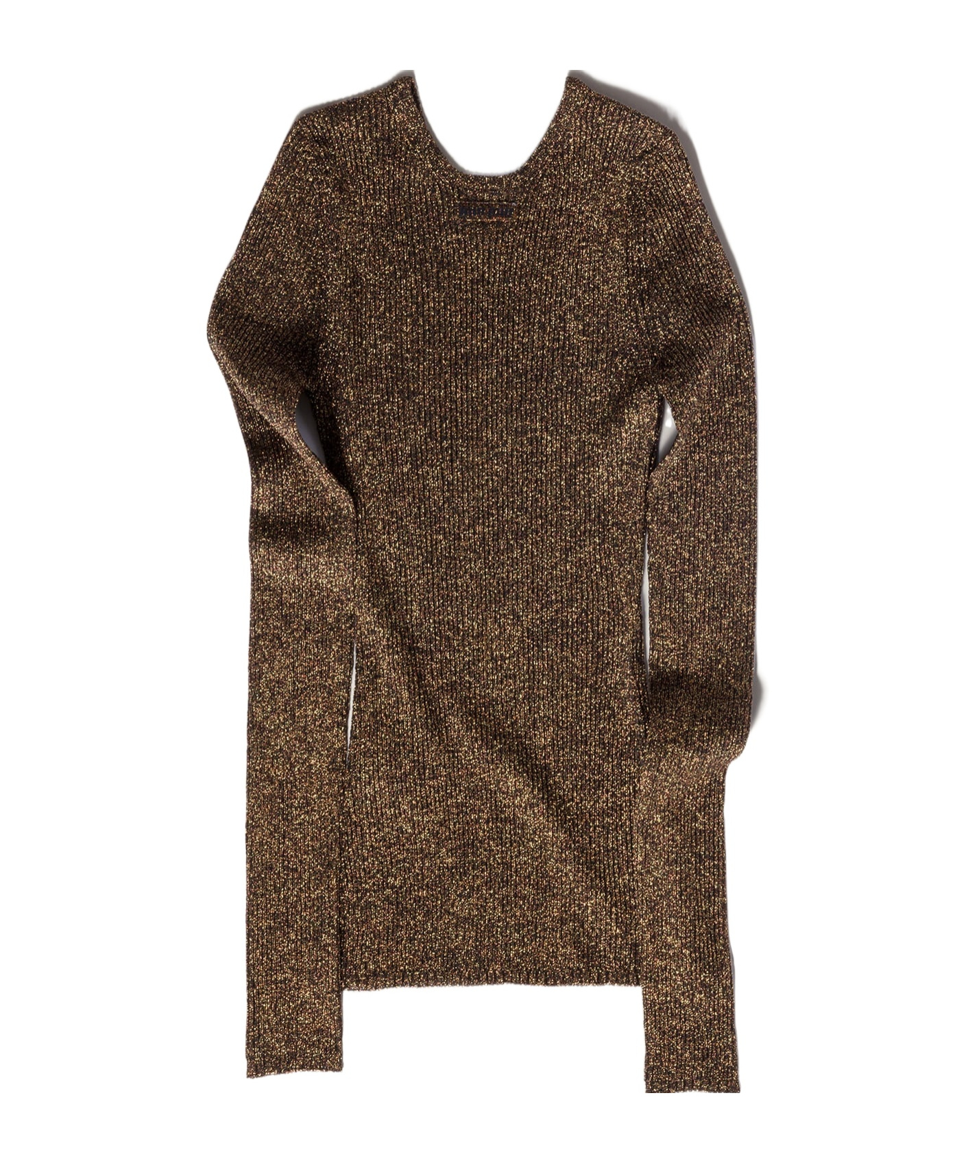 Miu Miu Lamé Crew-neck Sweater In Brown
