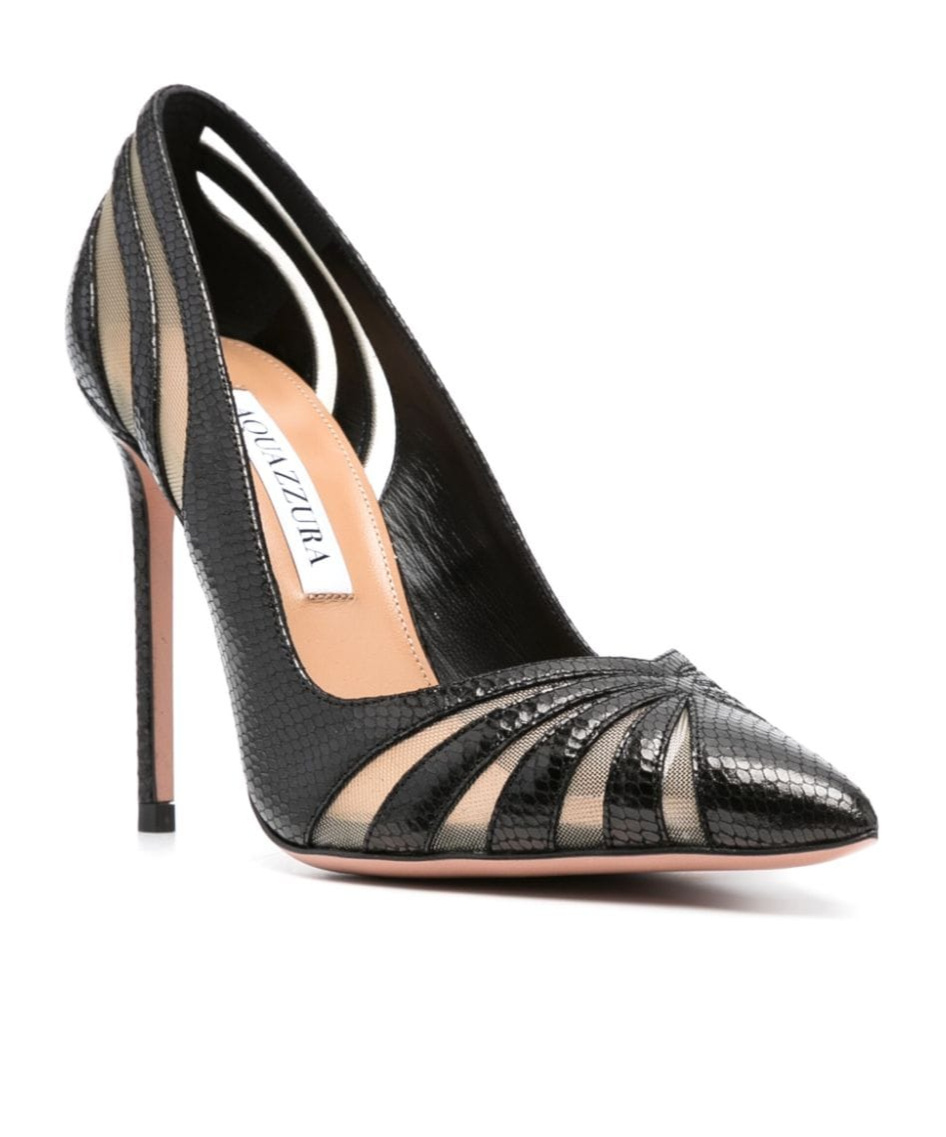 Aquazzura Mesh Panel Pointed Toe Stiletto Heel Pumps In Black