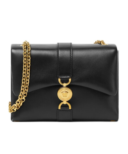 Versace Kleio Flap Leather Chain Shoulder Bag In Black