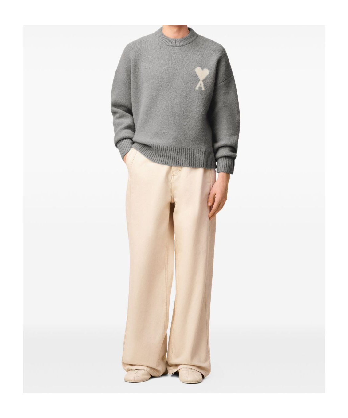 Ami Alexandre Mattiussi Grey Alpaca Ami De Coeur Crewneck Sweater Grey In Gray