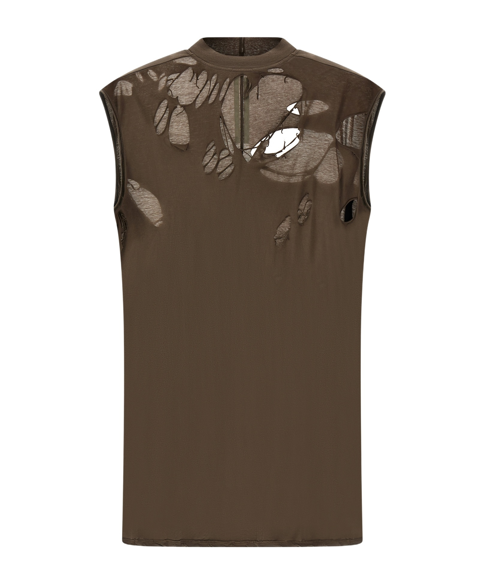 Rick Owens Drkshdw Sleeveless Crew Neck Top With Distressed Detailing In Brown