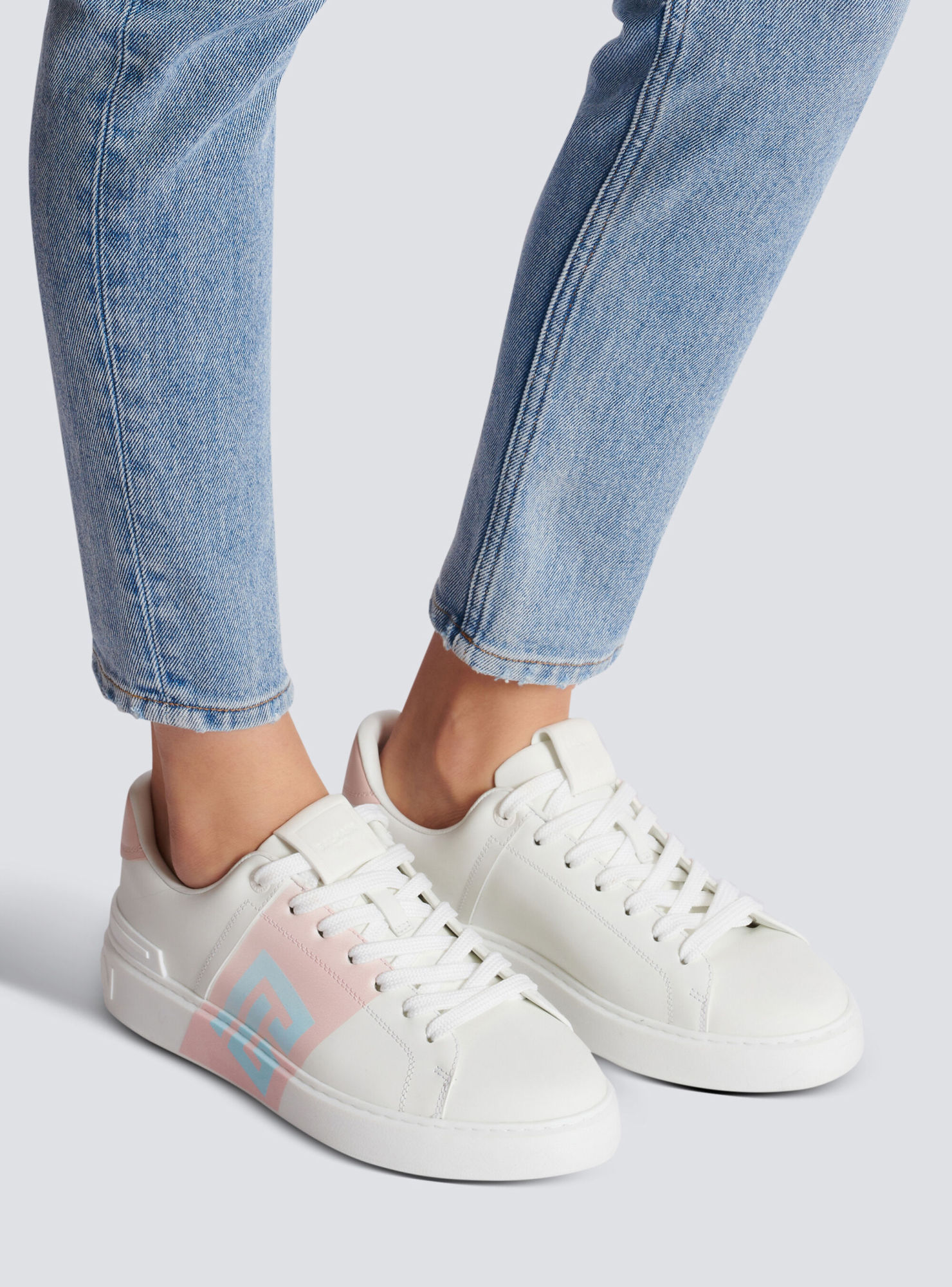 Balmain B-court Trainers In Calfskin In Multi
