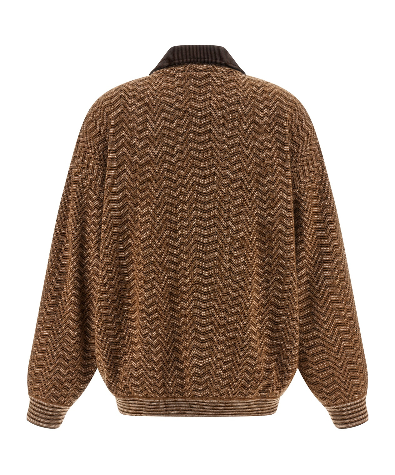 Missoni Chevron Pattern Long Sleeve Collared Sweater In Brown
