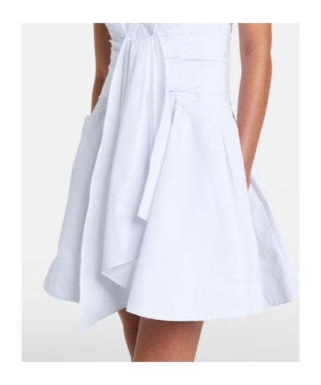 Balmain Belted Pleated Cotton-poplin Mini Dress In White