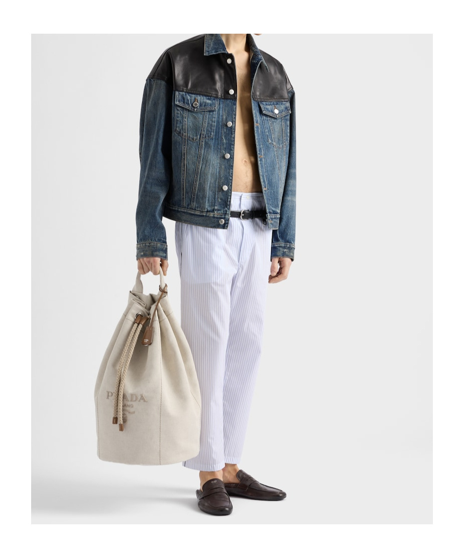 Prada Denim And Leather Jacket In Blue