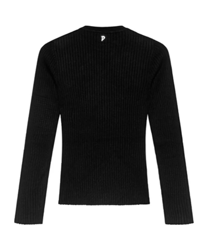 Dondup Ribbed Black Sweater With Decorative Shoulder Buttons In Black