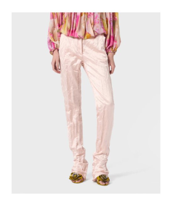 Blumarine Straight Leg Pants In Crinkled Satin In Nude