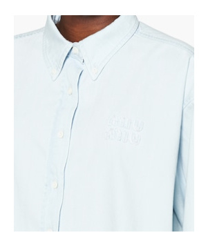 Miu Miu Logo-print Denim Shorts In Light Blue
