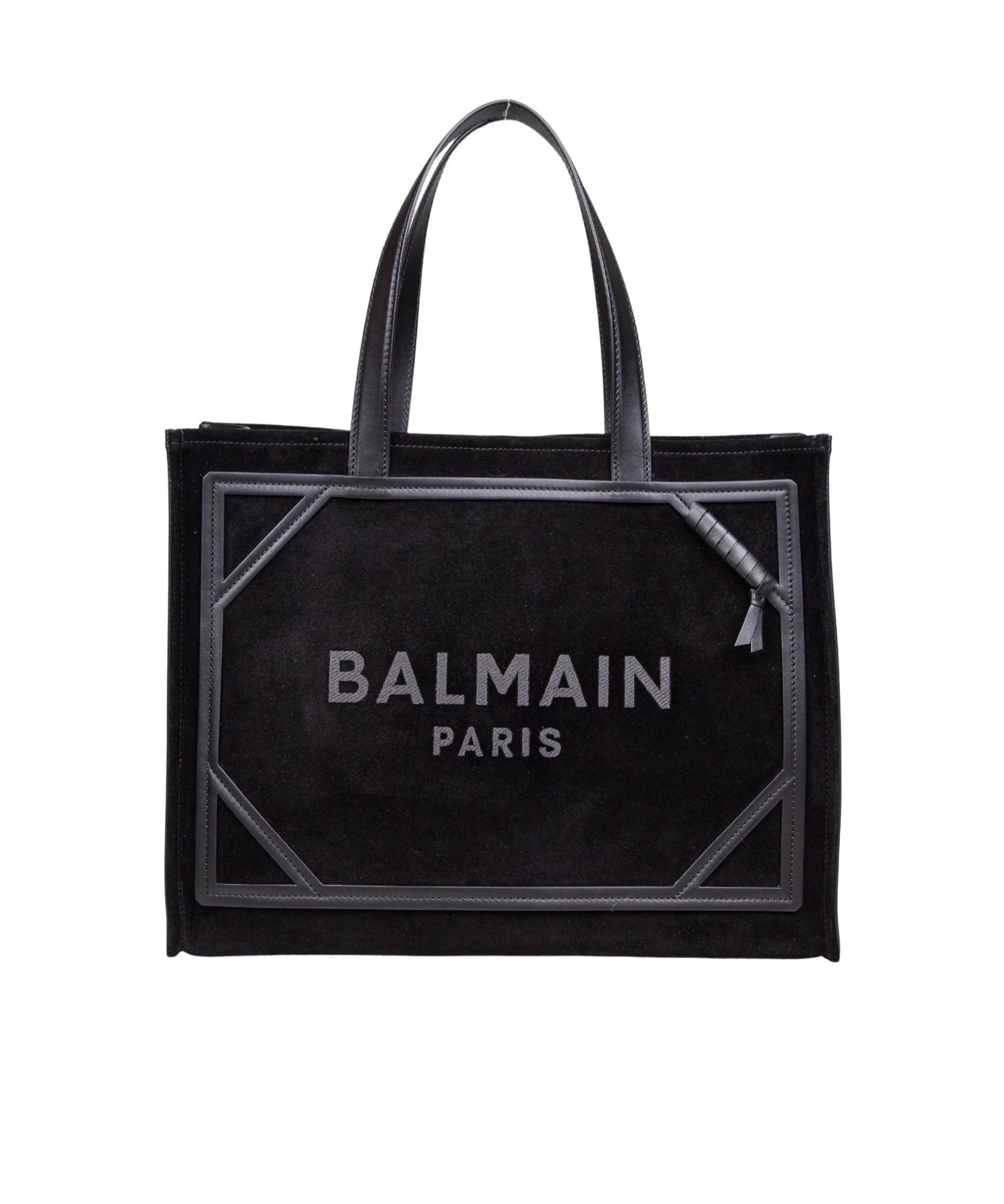 Balmain B-army Medium Shopper In Black And White Canvas And Leather In Black