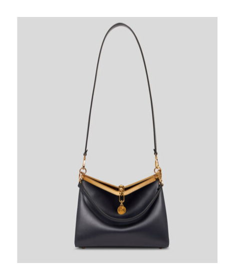 Etro 'small Vela' Black Shoulder Bag With Logo And Pegasus Charm In Black