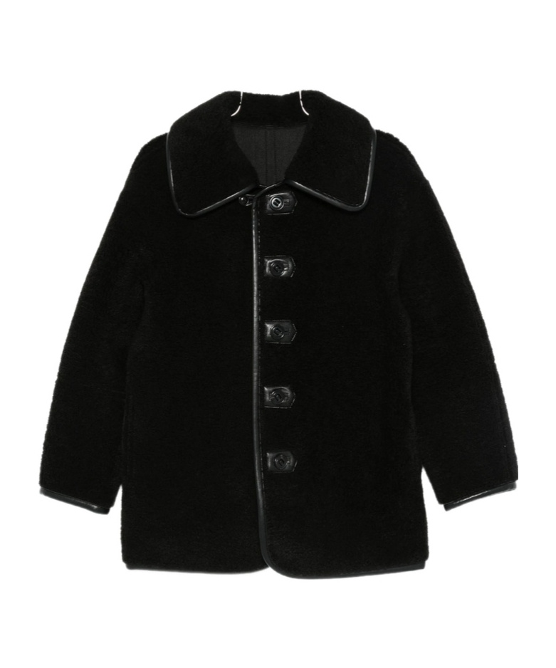 Low Classic Button-fastening Teddy Jacket In Black