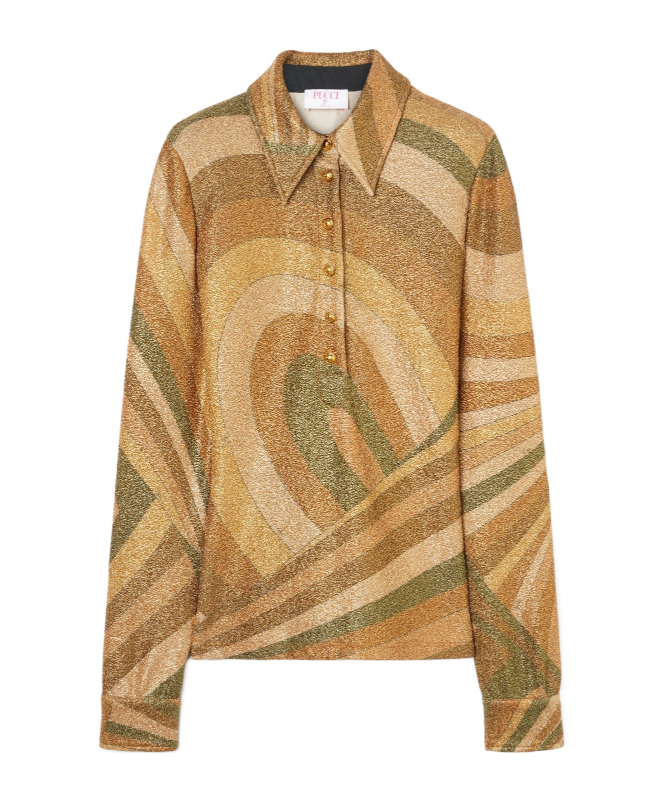 Pucci Printed Metallic Jersey Polo Shirt In Brown