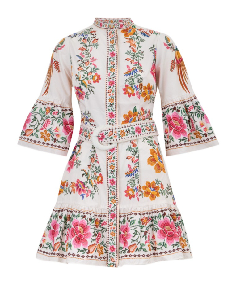 Farm Rio Off-white Delicate Forest Scarves Organic Cotton Mini Dress