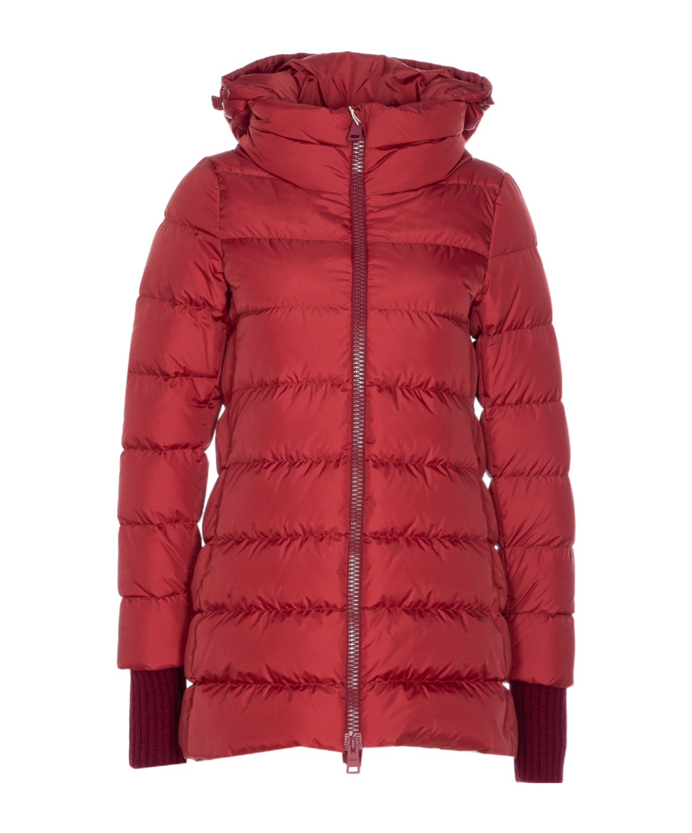Herno Quilted Hooded Long Jacket In Red