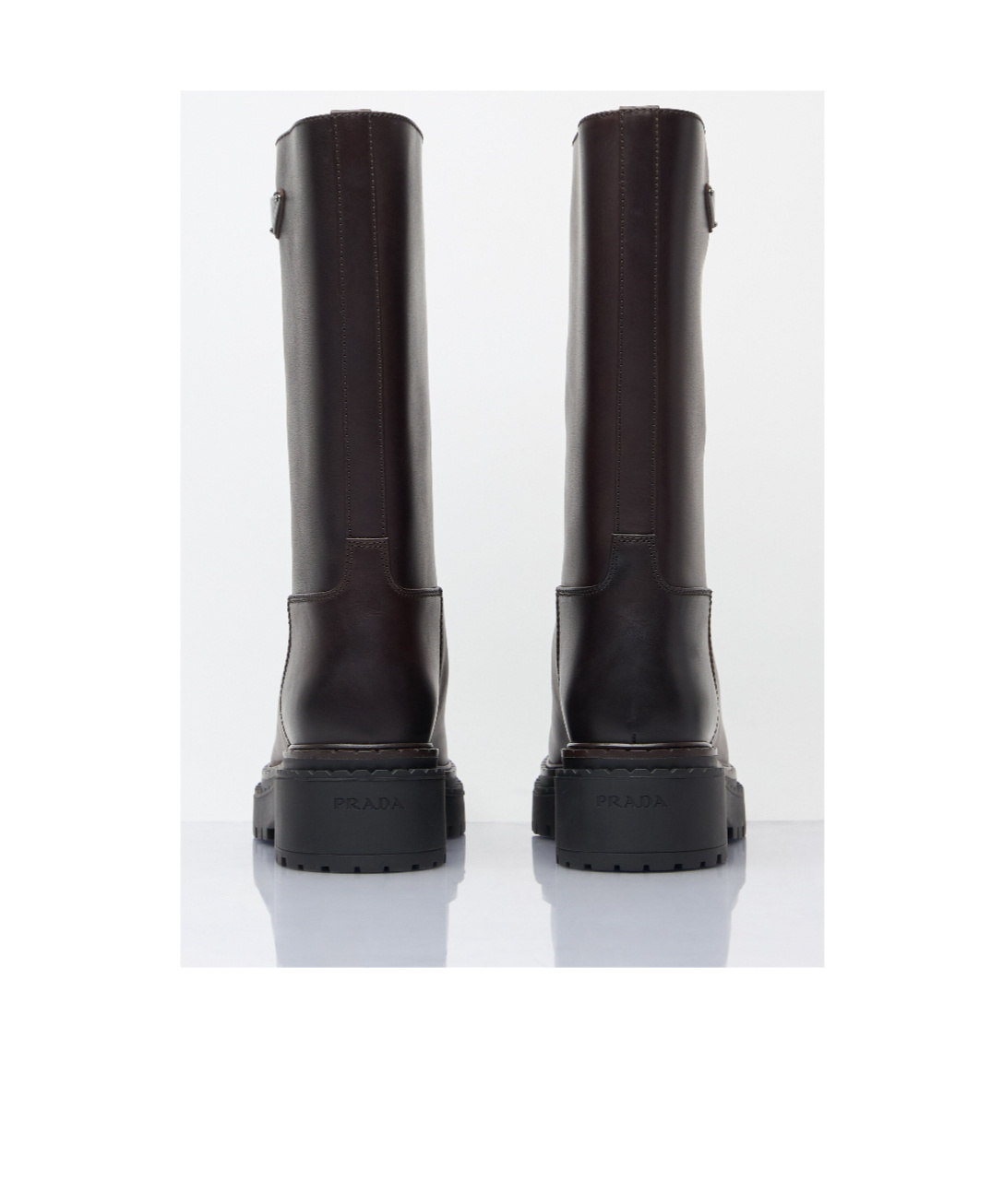 Prada Women Logo Plaque Leather Boots In Black