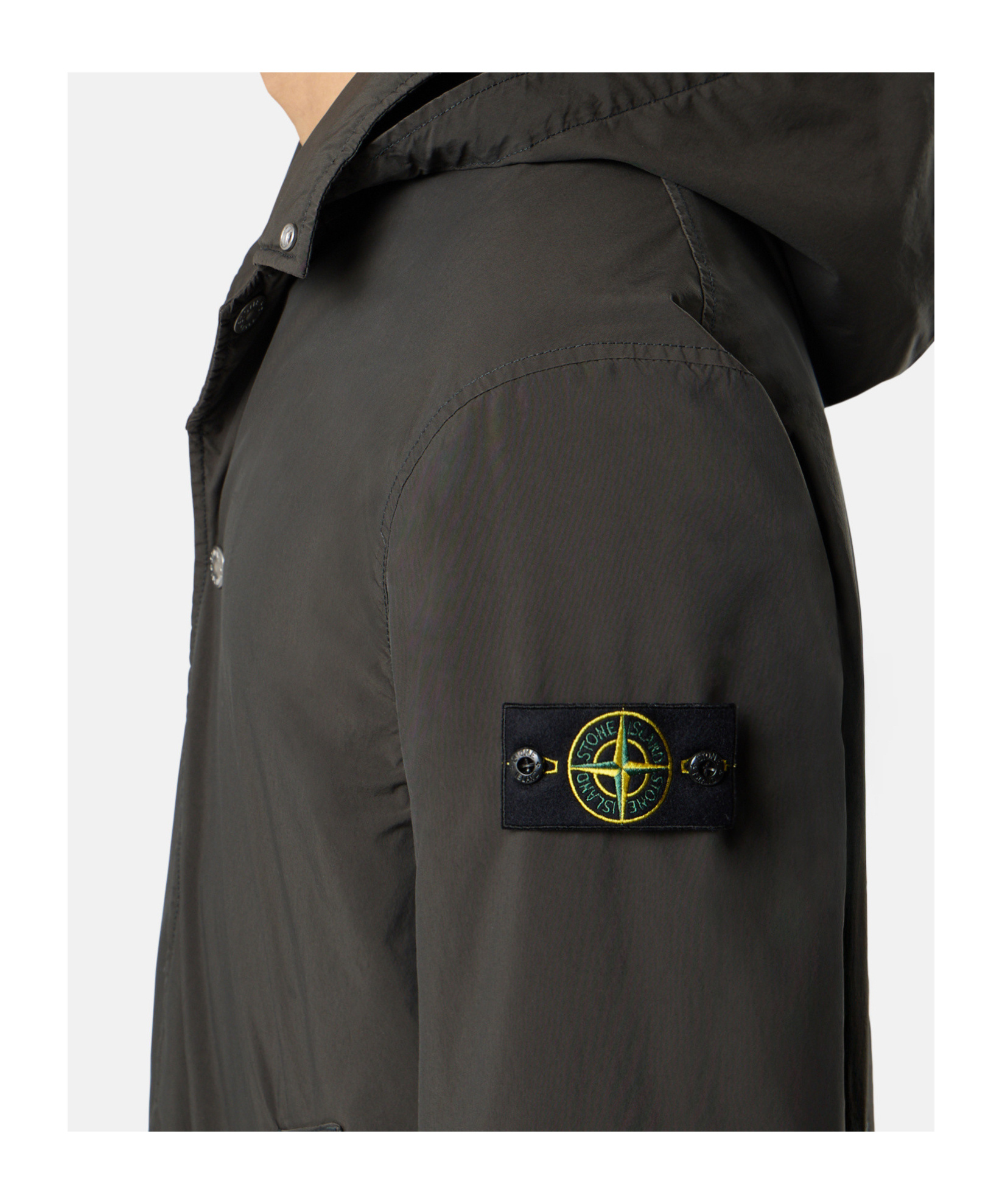 Stone Island Hooded Buttoned Coat In Brown