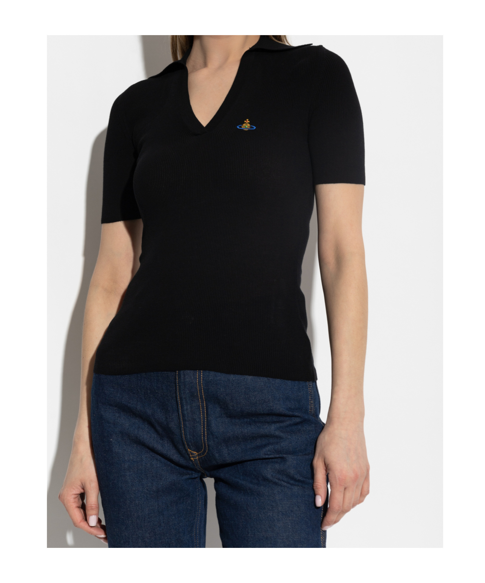 Shop Vivienne Westwood Marina Ribbed Polo Top In Black