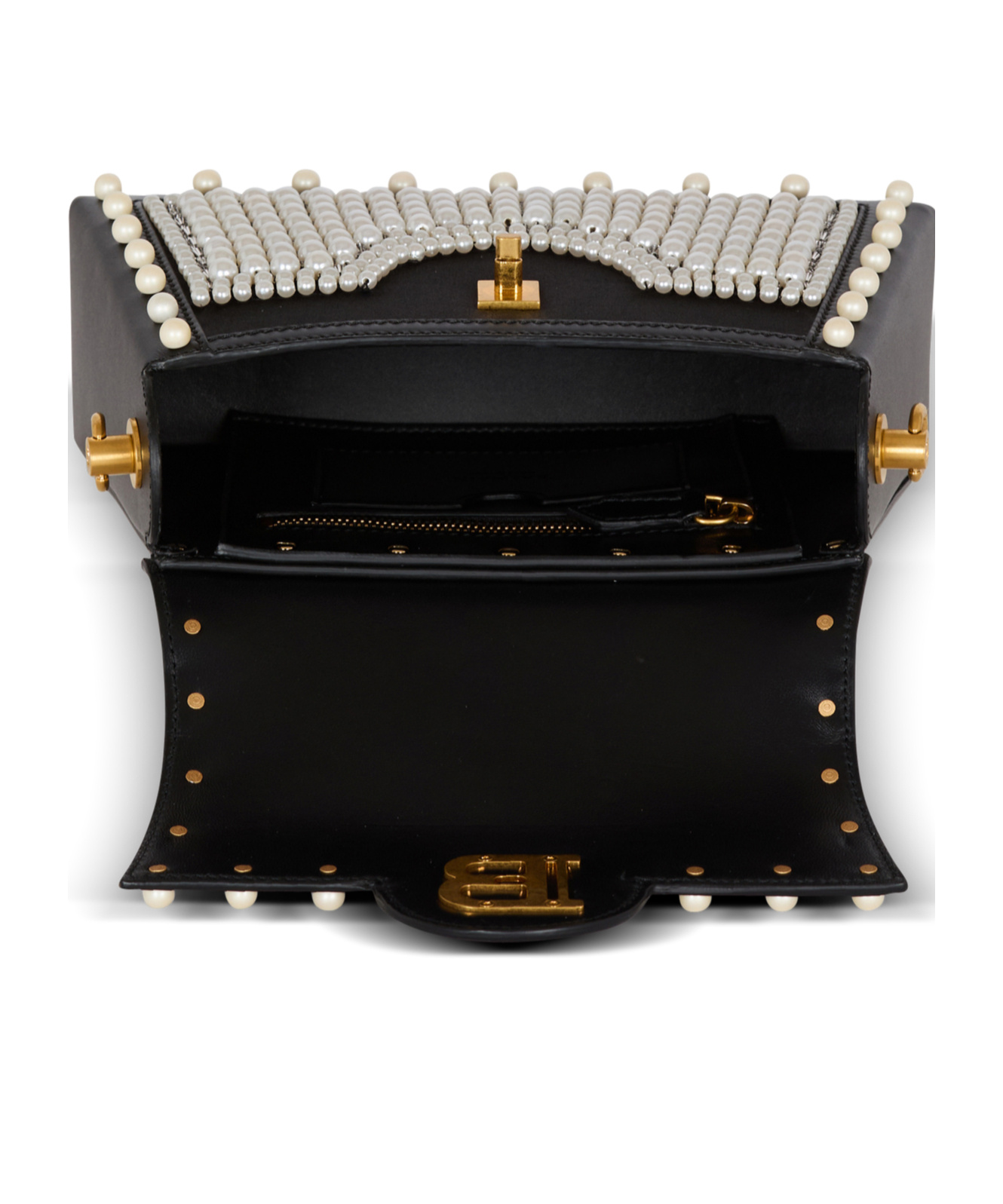 BALMAIN B-BUZZ DYNASTY BAG IN LEATHER AND EMBROIDERED SATIN