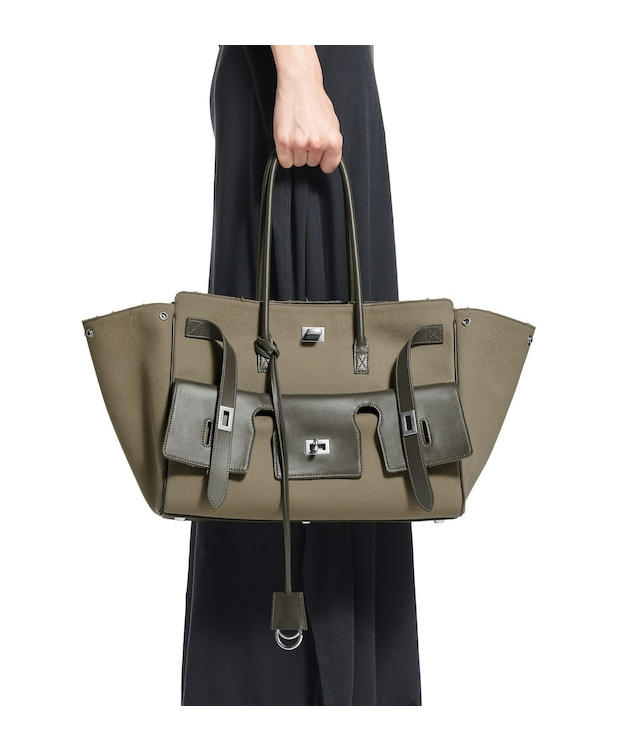 Balenciaga Carry All Bel Air Media Bag In Khaki Canvas Women In Khaki