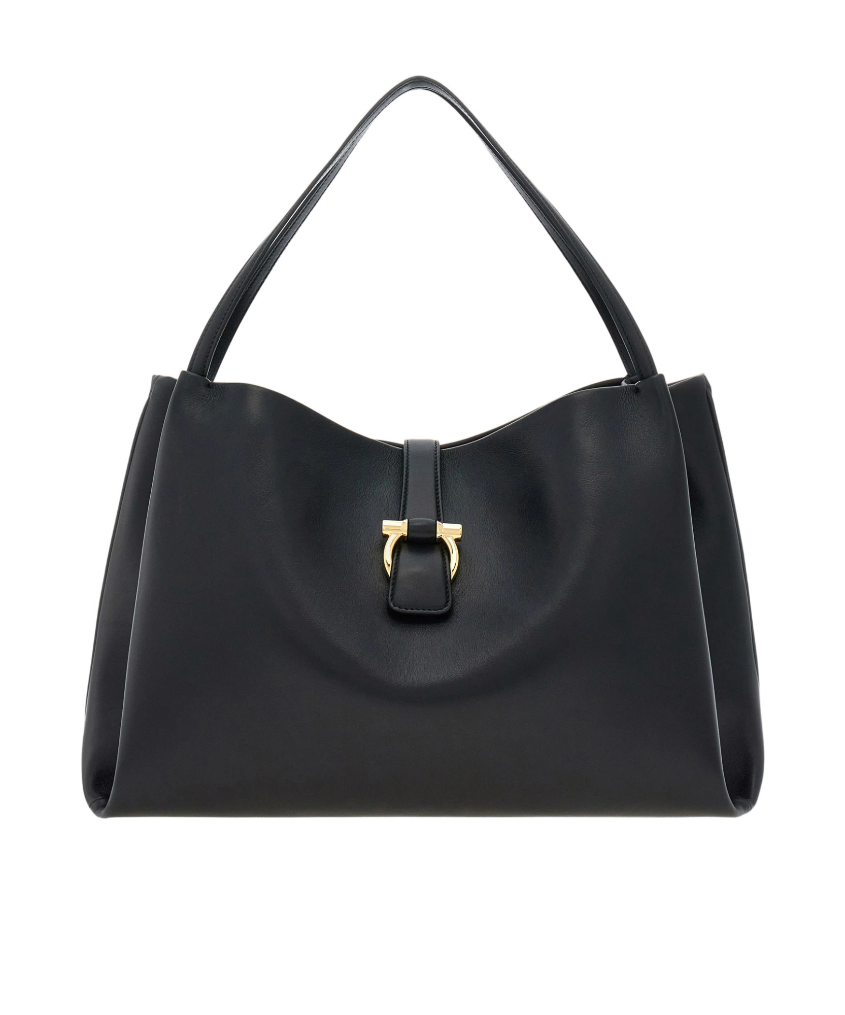 Ferragamo Buckle Strap Soft Structure Shoulder Bag In Black