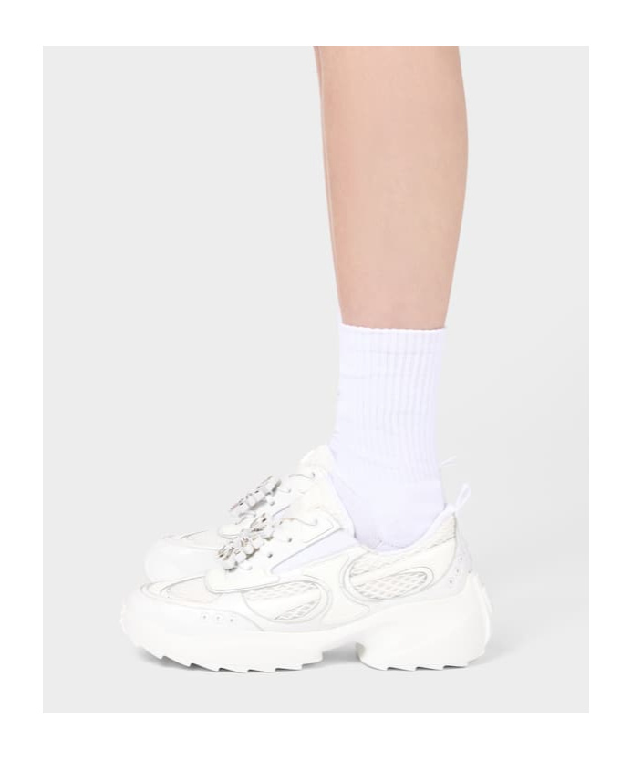 Roger Vivier Viv' On The Run Sneakers In Leather And Fabric In White